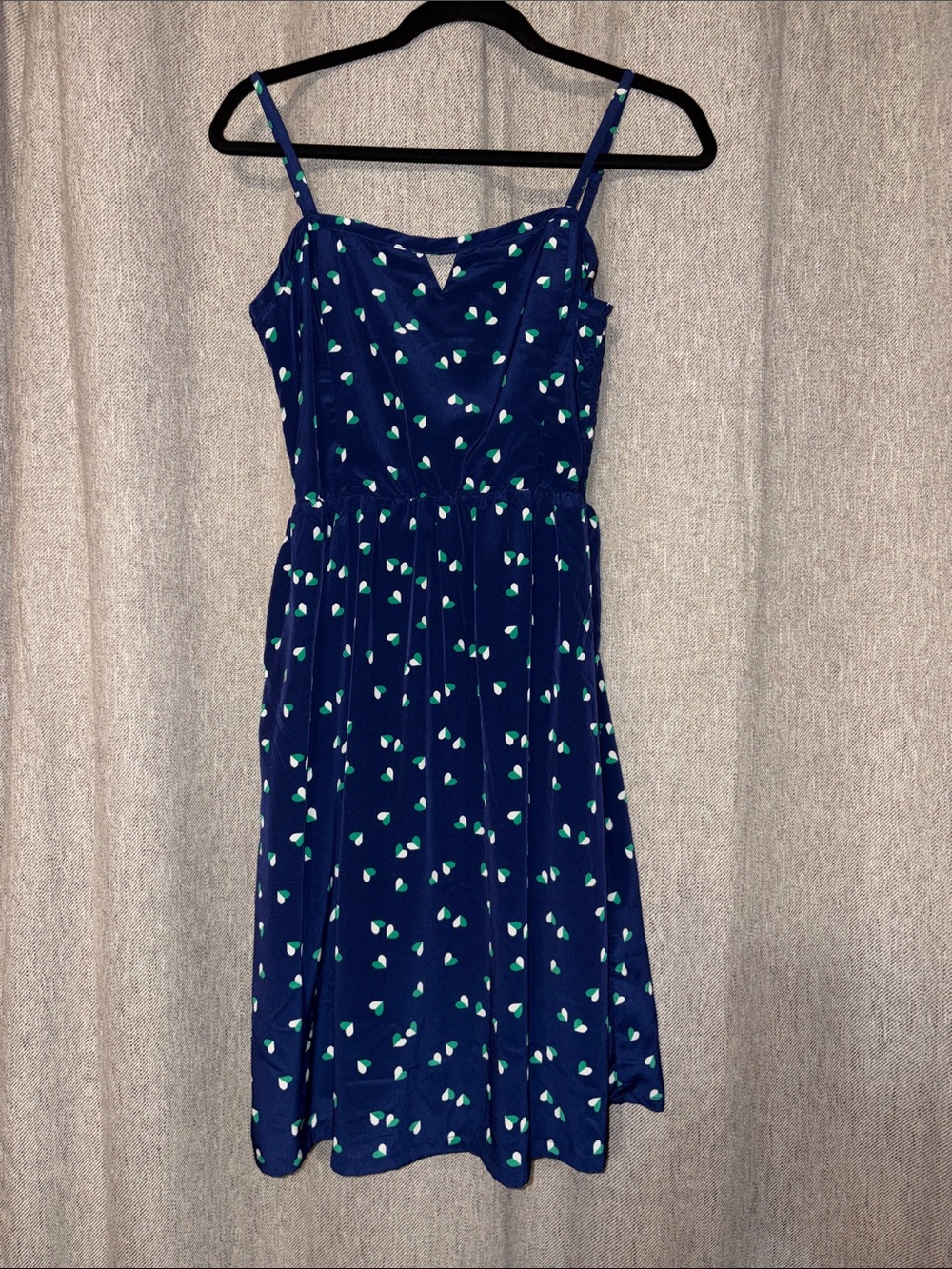 Old Navy Lined Blue Midi sun Dress with green and white heart Print